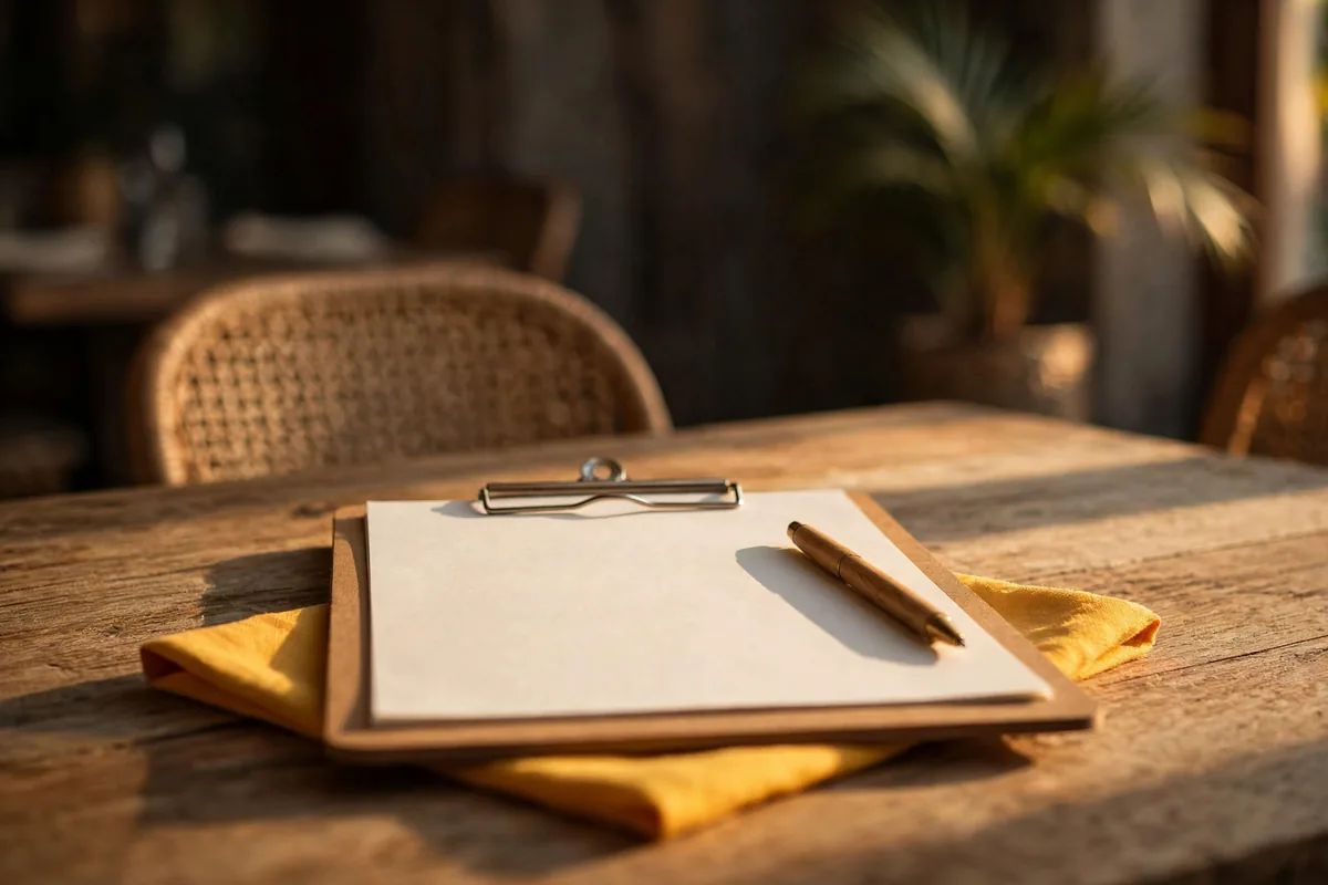 A blank clipboard and a pen