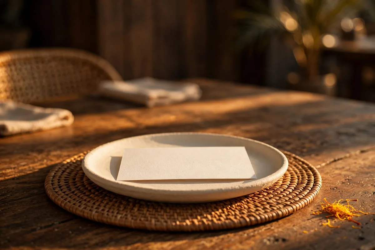 A blank card on a saucer